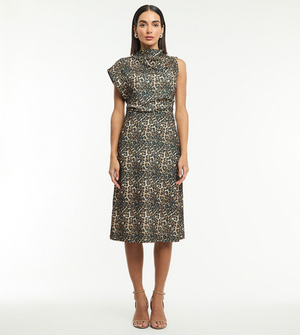 Leopard Printed Ruched Midi Dress