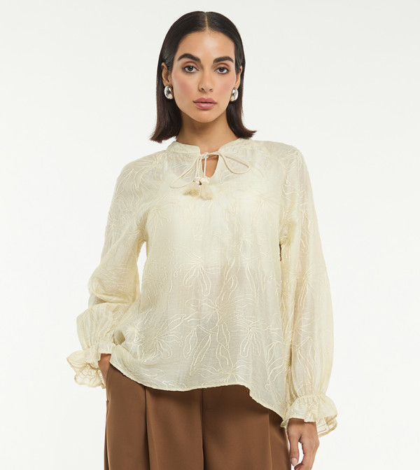 Embroidered Long Sleeves Woven Top