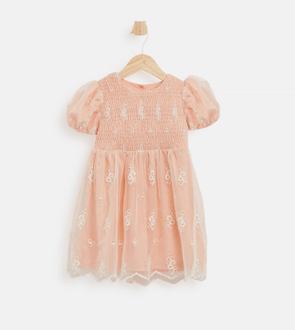 Embroidered Sleeveless Mesh Dress