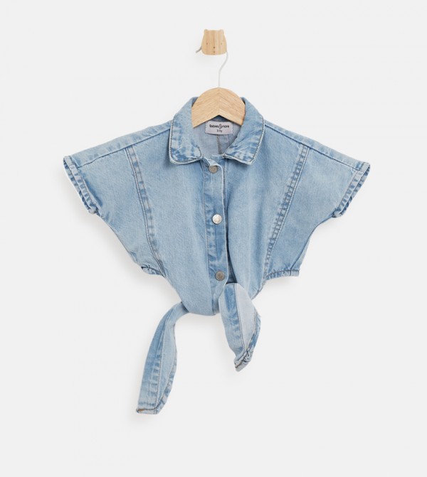 Washed Short Sleeves Denim Top