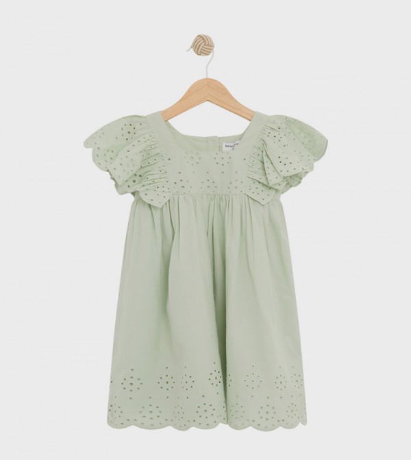 Schiffli Flutter Sleeves Dress