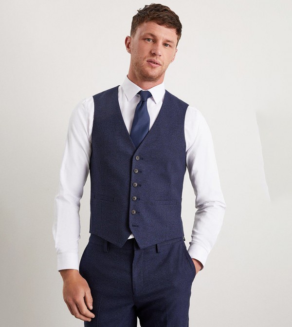 Slim Fit Navy Marl Waistcoat