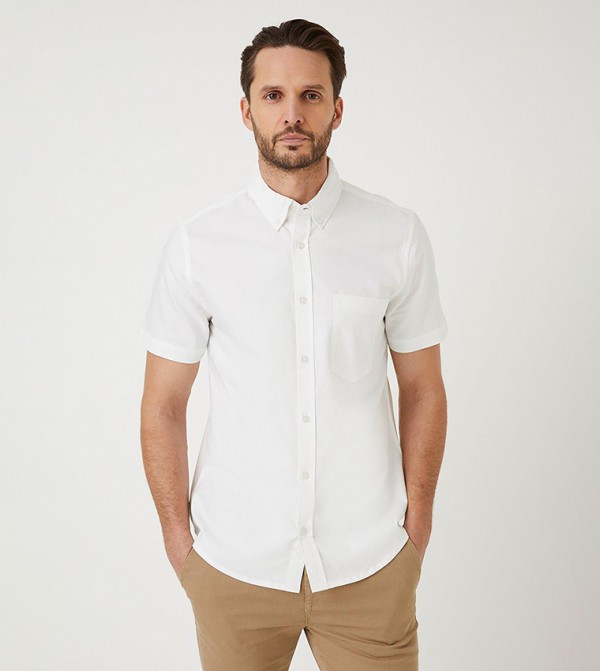 White Short Sleeves Oxford Shirt