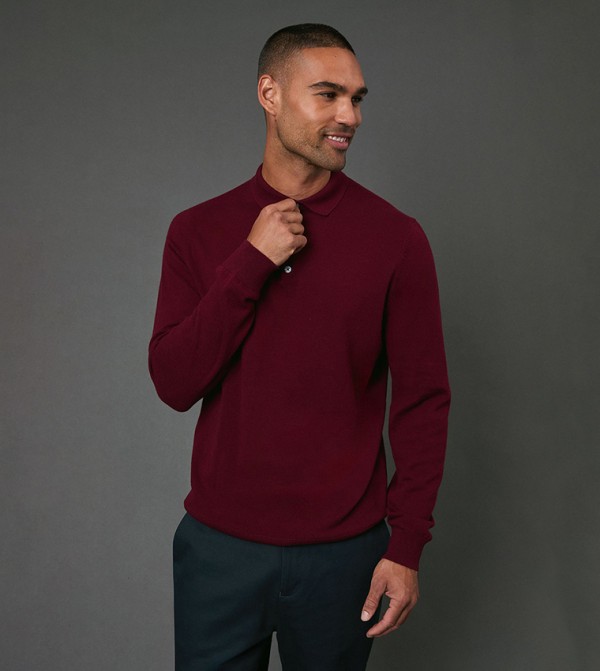 Cotton Rich Long Sleeves Knitted Polo T-Shirt