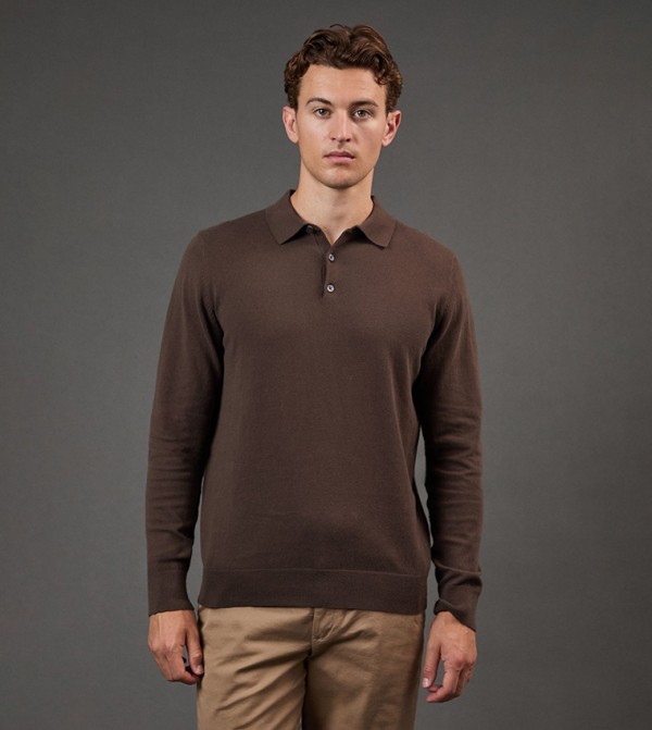 Cotton Rich Long Sleeves Knitted Polo T-Shirt