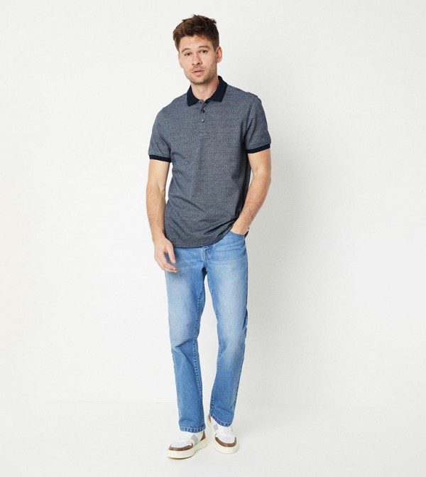 Faded Mid Wash Straight Fit Jeans
