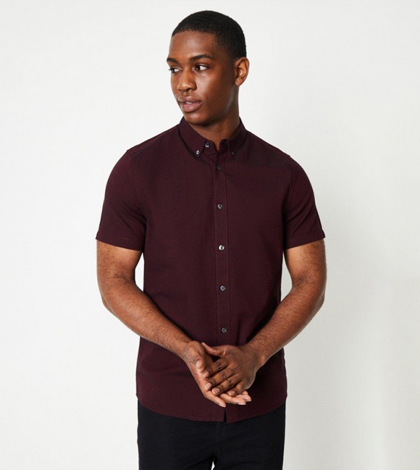 Solid Short Sleeves Oxford Shirt