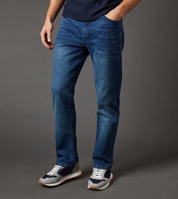Faded Mid Rise Straight Fit Jeans