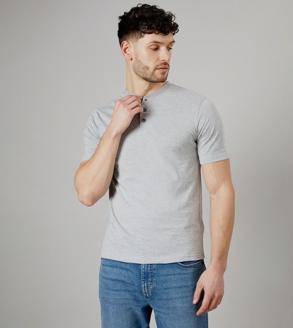 Solid Henley Neck T-Shirt