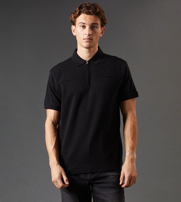 Yoke Detail Zip Polo Shirt