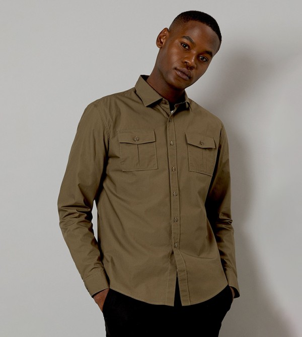 Twin Pocket Cotton Poplin Long Sleeves Shirt