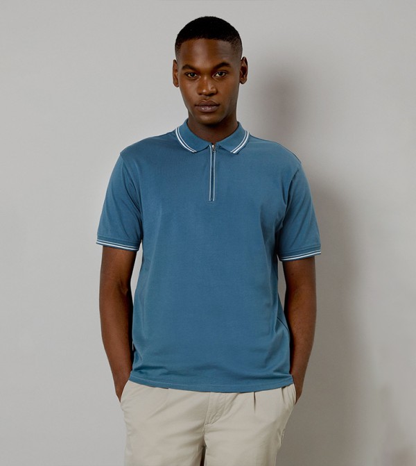 Fine Tipping Zippered Polo T-Shirt
