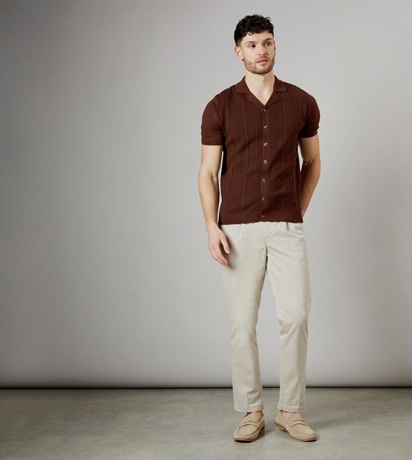 Revere Collar Cable Knit Casual Shirt