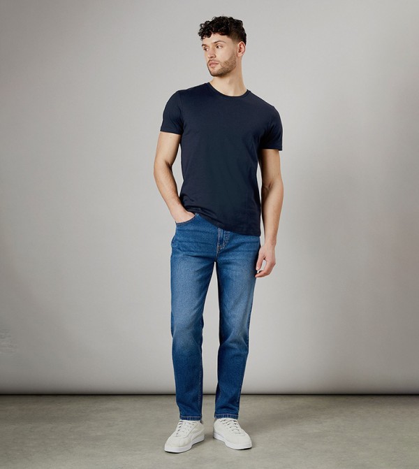 Washed Stretch Tapered Fit Jeans
