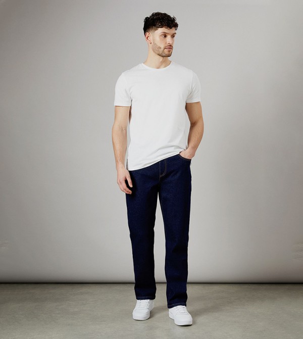 Washed Stretch Straight Fit Jeans