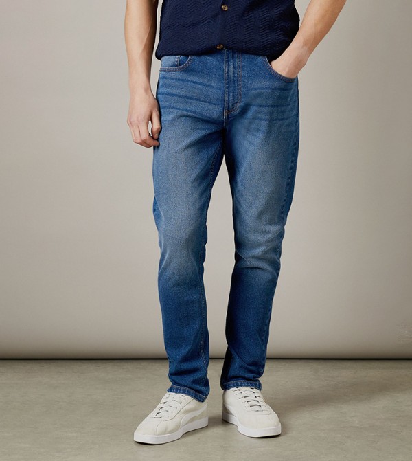 Mid Wash Stretch Slim Fit Jeans