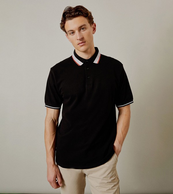 Contrast Tipping Short Sleeves Polo T-Shirt