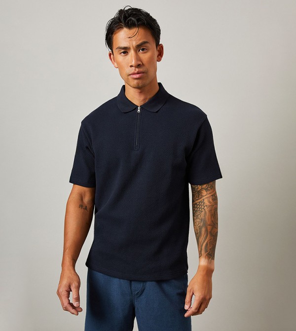 Textured Half Zip Polo T-Shirt