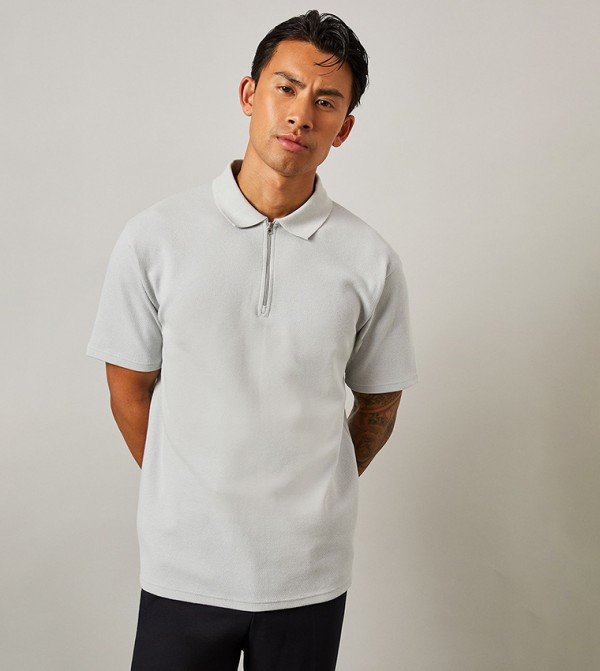 Light Twill Textured Half Zip Polo T-Shirt