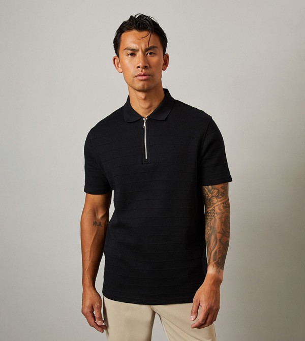 Textured Half-Zip Polo T-Shirt