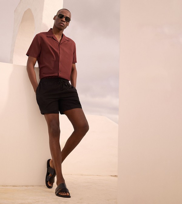 Linen Blend Short Sleeves Revere Collar Shirt