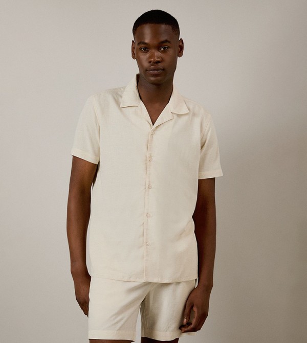 Linen Blend Short Sleeves Revere Shirt