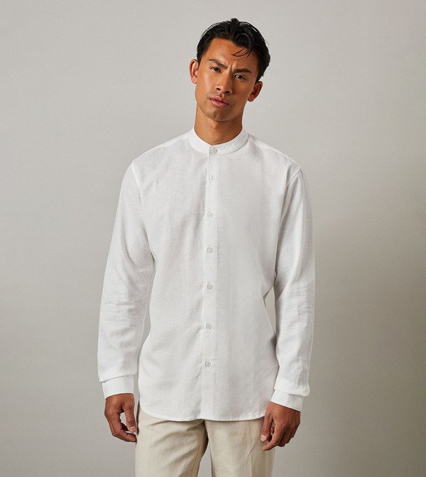 Linen Blend Grandad Collar Shirt
