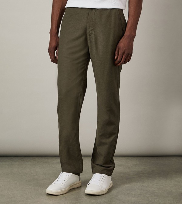 Linen Blend Straight Fit Trousers