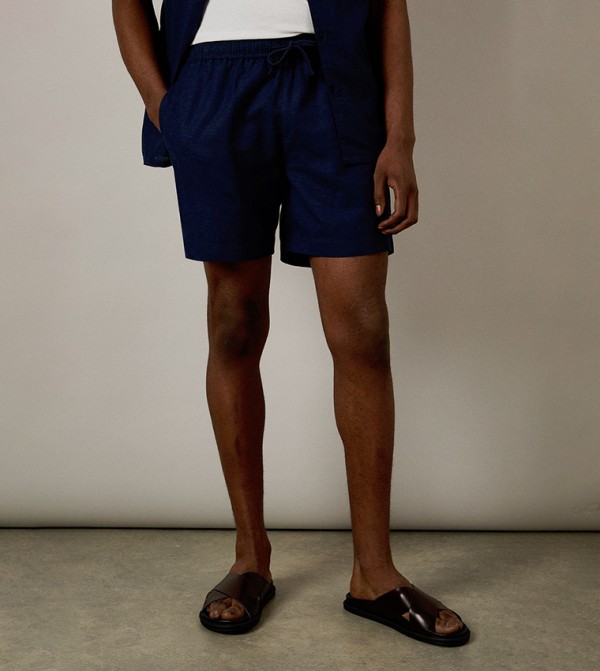 Linen Blend Drawstring Waist Shorts