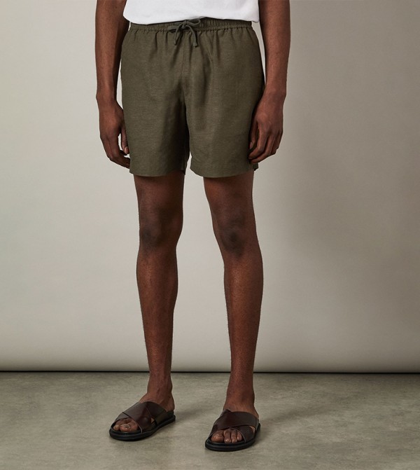 Linen Blend Drawstring Waist Shorts