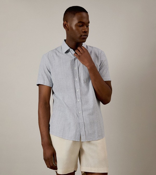 Striped Classic Collar Short Sleeves Shirt