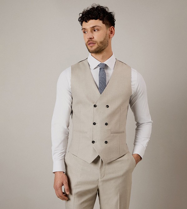 Textured Double Breasted Waistcoat