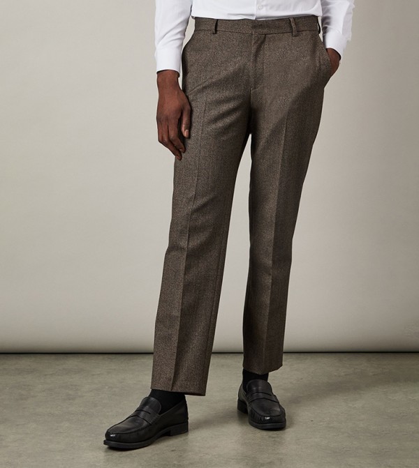 Tweed Look Herringbone Tailored Trousers