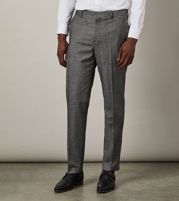 Tweed Look Herringbone Slim Fit Trousers
