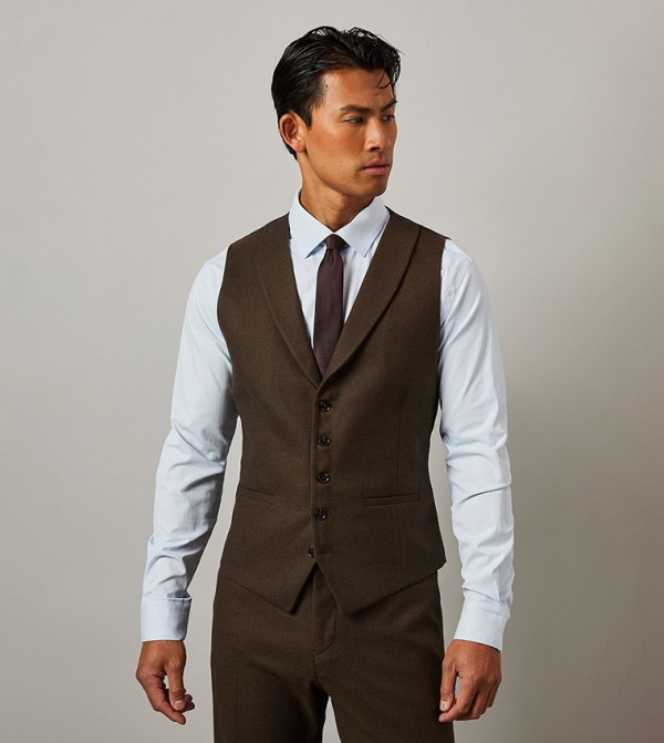 Solid Tweed Look Waistcoat