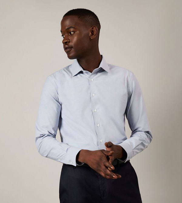 Textured Stretch Slim Fit Long Sleeves Formal Shirt