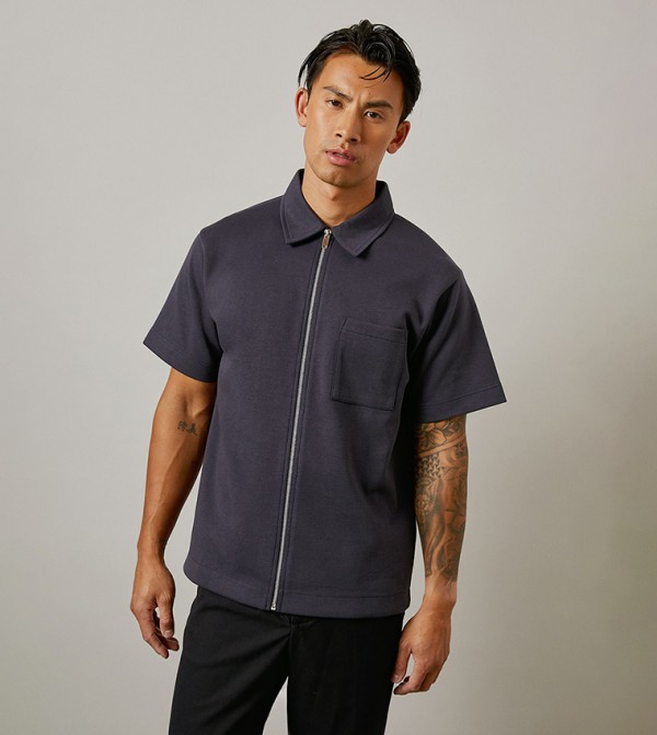 Zip Through Short Sleeves Jersey Shirt