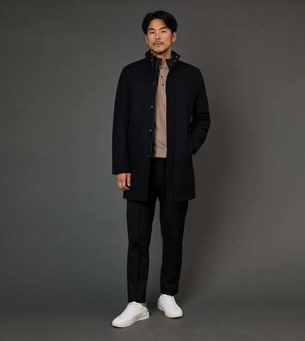 جاكيت مزيج صوف بياقة عالية 