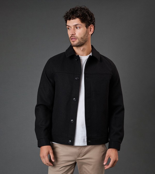 Solid Wool Look Long Sleeves Jacket
