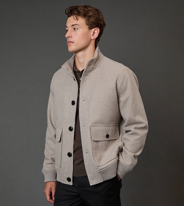 Funnel Neck Wool Blend Coat
