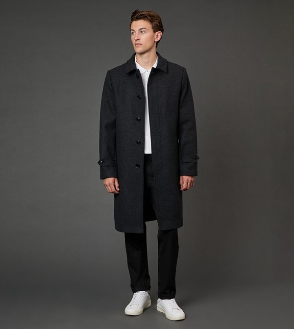 Wool Blend Long Sleeves Mac Coat
