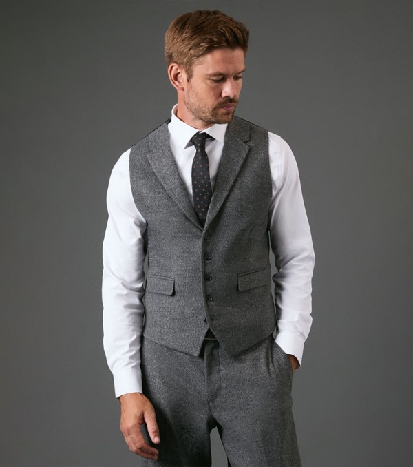 Tweed Look Lapel Collar Waistcoat