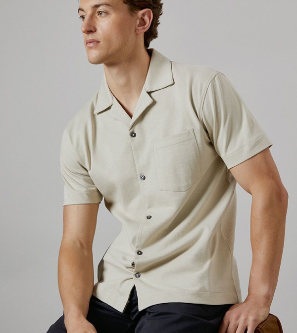 Revere Collar Jersey Short Sleeves Shirt
