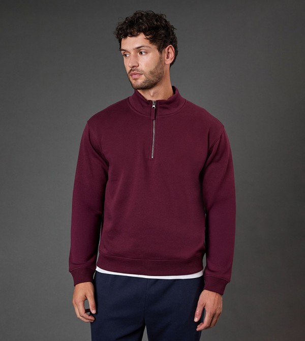Solid Half Zip Jersey Sweatshirt