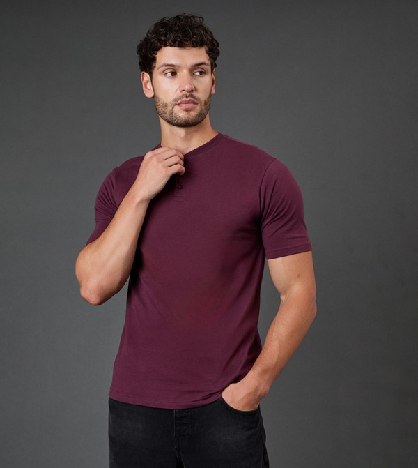 Solid Henley Neck T-Shirt
