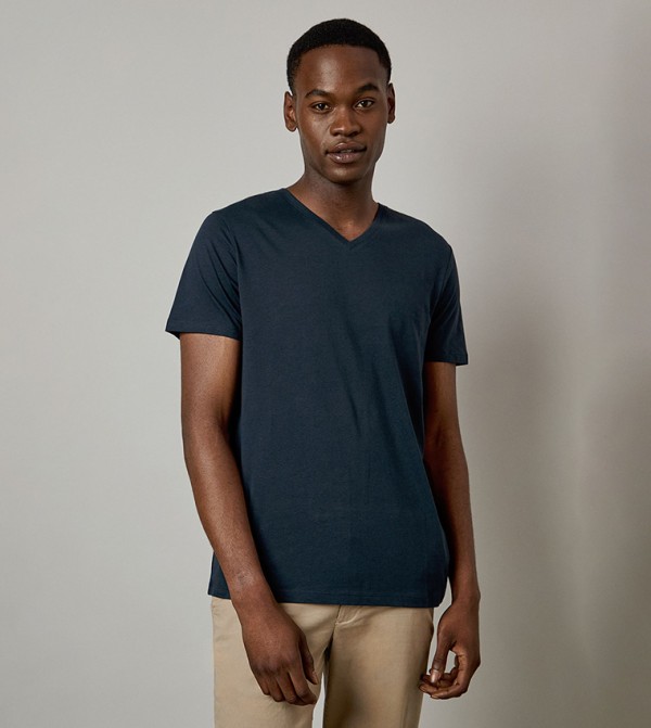 Solid V-Neck Casual T-Shirt