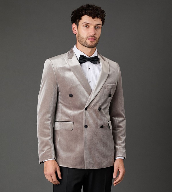 Velvet Double Breasted Lapel Collar Blazer