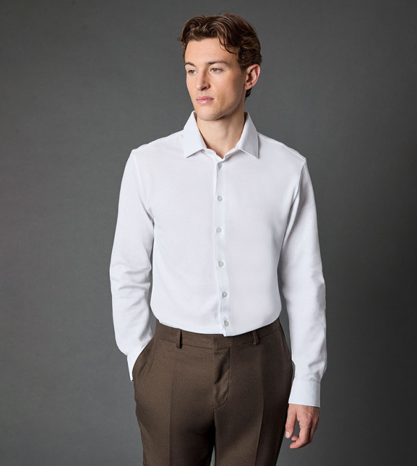 Pique Slim Fit Long Sleeves Formal Shirt