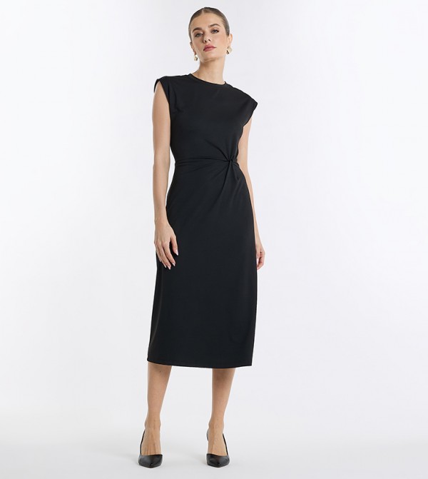 Knotted Detail Cap Sleeves Midi Dress