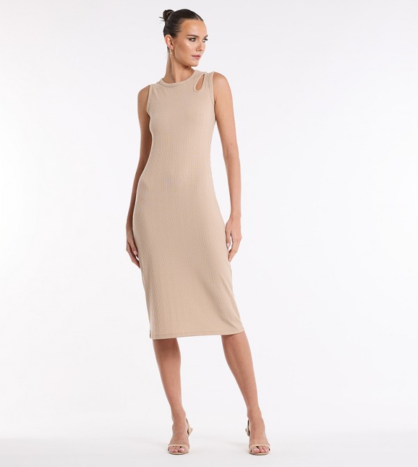 Ribbed Cut-Out Detail Midi Dress
